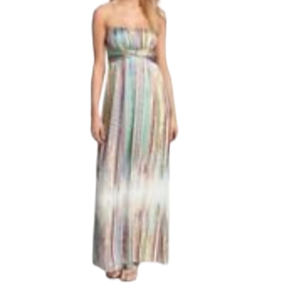 Jessica Simpson Stripe Purple Green Yellow Multicolored Maxi Dress Size 10